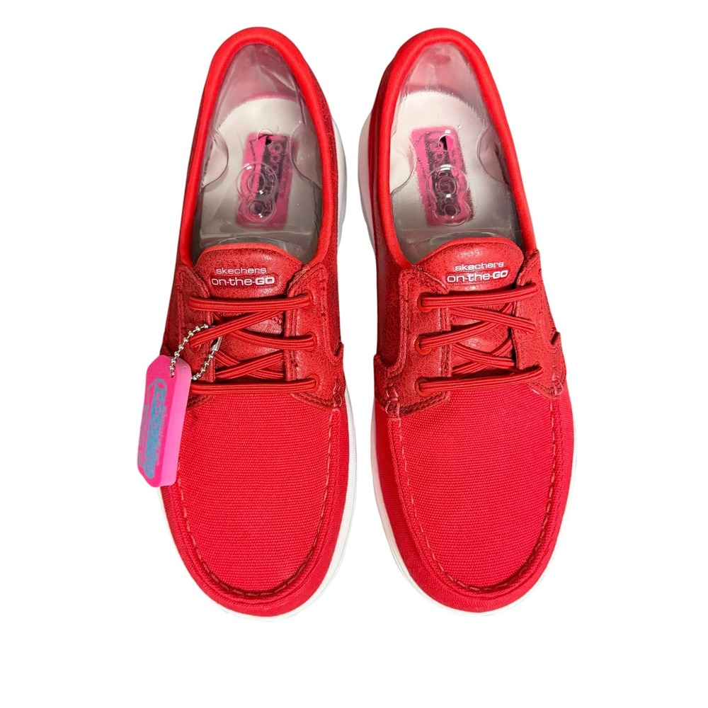 Skechers On-the-Go Flex Red Canvas Loafers Boat Shoes Women's Size 8 NWT